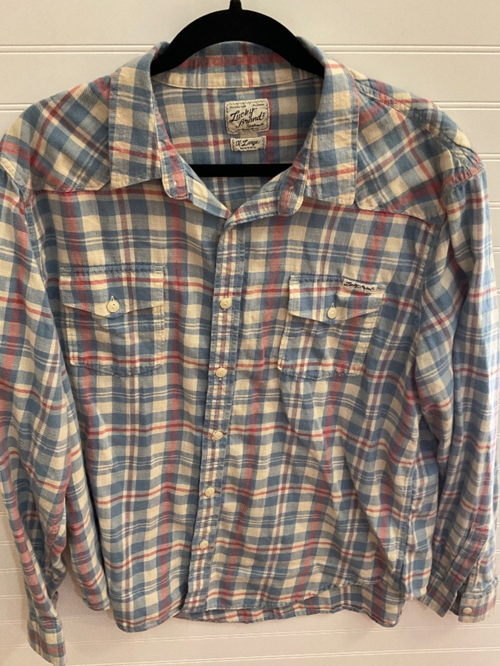 Lucky Brand Plaid Western Shirt Dual Pocket Button Up. Size: XL Pre Owned